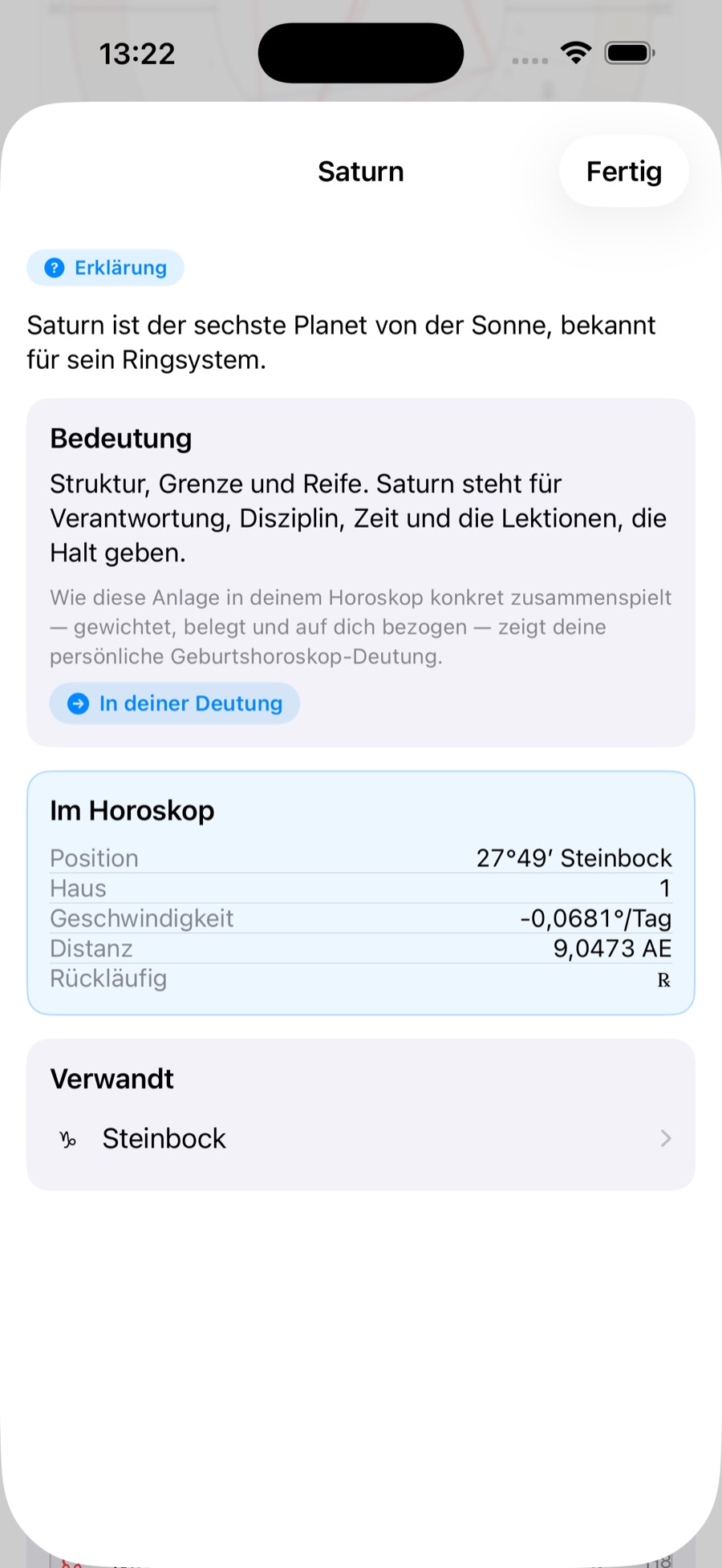 Erklär-Modus auf dem iPhone: Definition und Live-Werte zu Saturn, direkt aus dem eigenen Chart